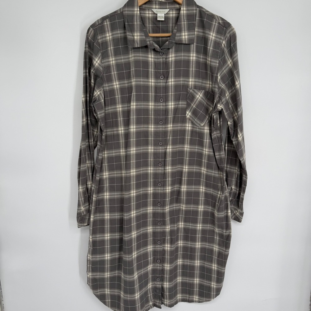 Garnet Hill Shirt Dress Grey Plaid Organic Pima Cotton Preppy Heritage Size 14